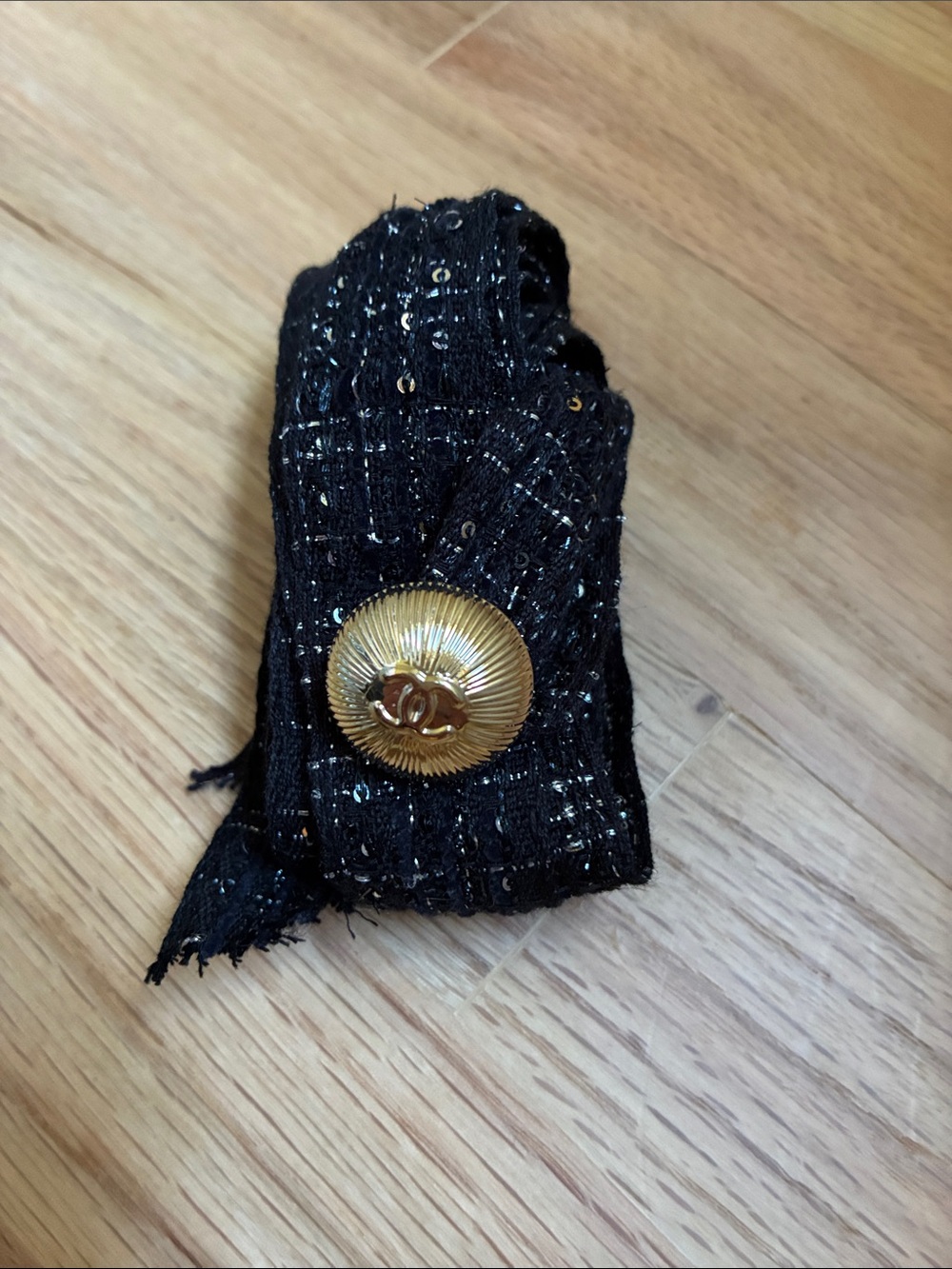 Authentic Chanel Sequin Tweed Ribbon with Gold slide 88 inches